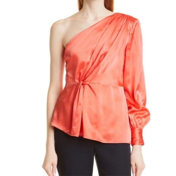 Cinq à Sept Stace One Shoulder Silk Top Neon Coral Size XS - Picture 1 of 10